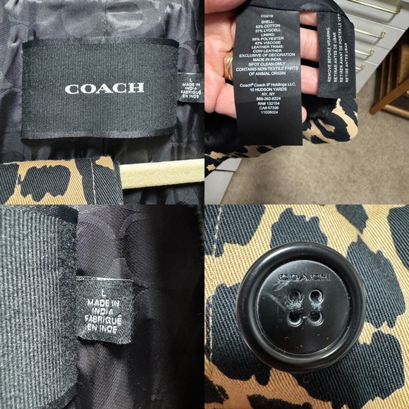 Coach Leopard Print Trench Coat Women Large Tan Black CQ219 Long Belted - Picture 5 of 8